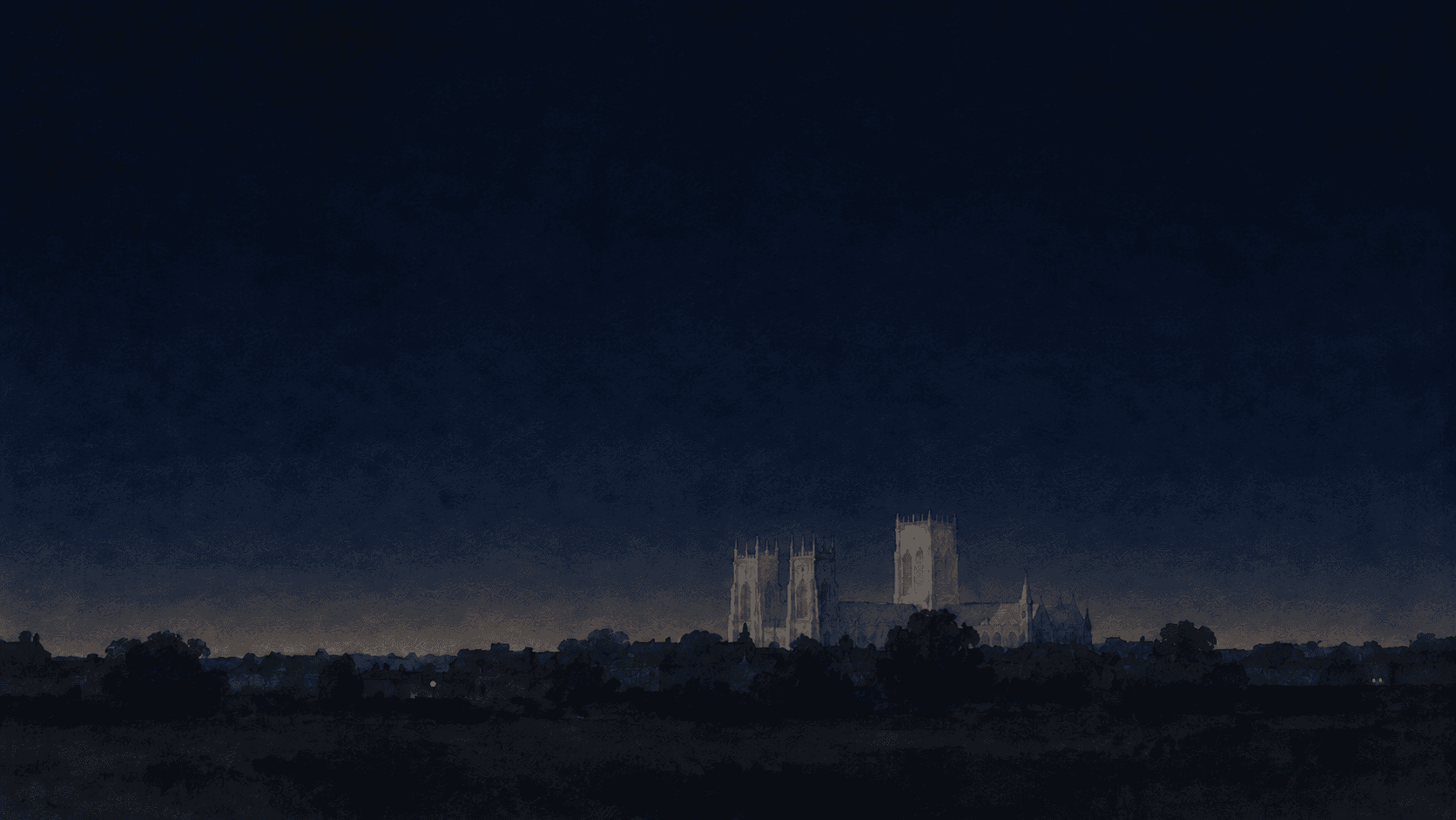 A painting of York at dusk